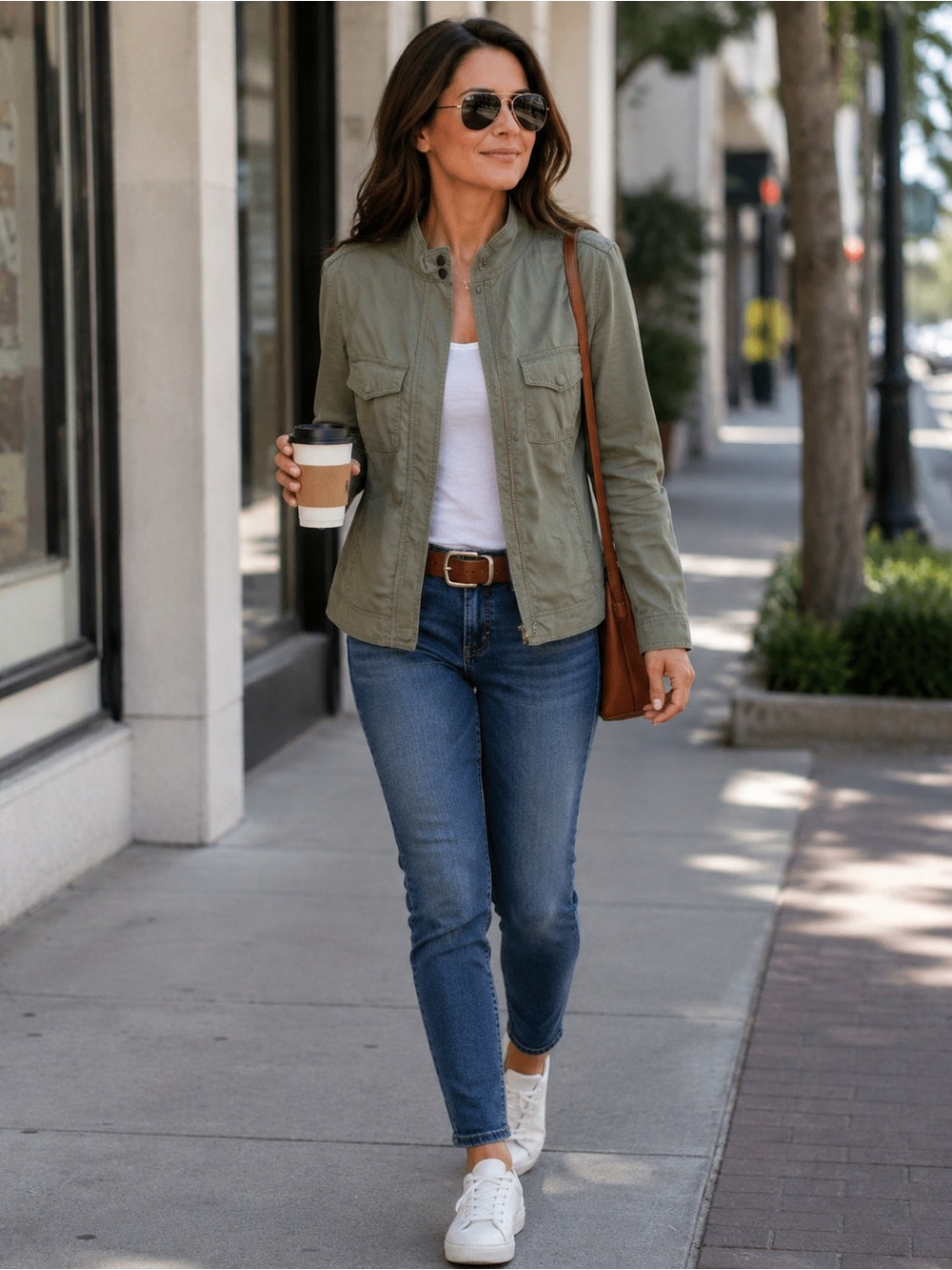 Casual Olive Utility Jacket with Front Flap Pockets